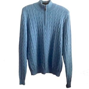 Brooks Brothers 100% Lambswool Cable Knit Size L Blue Cable Knit